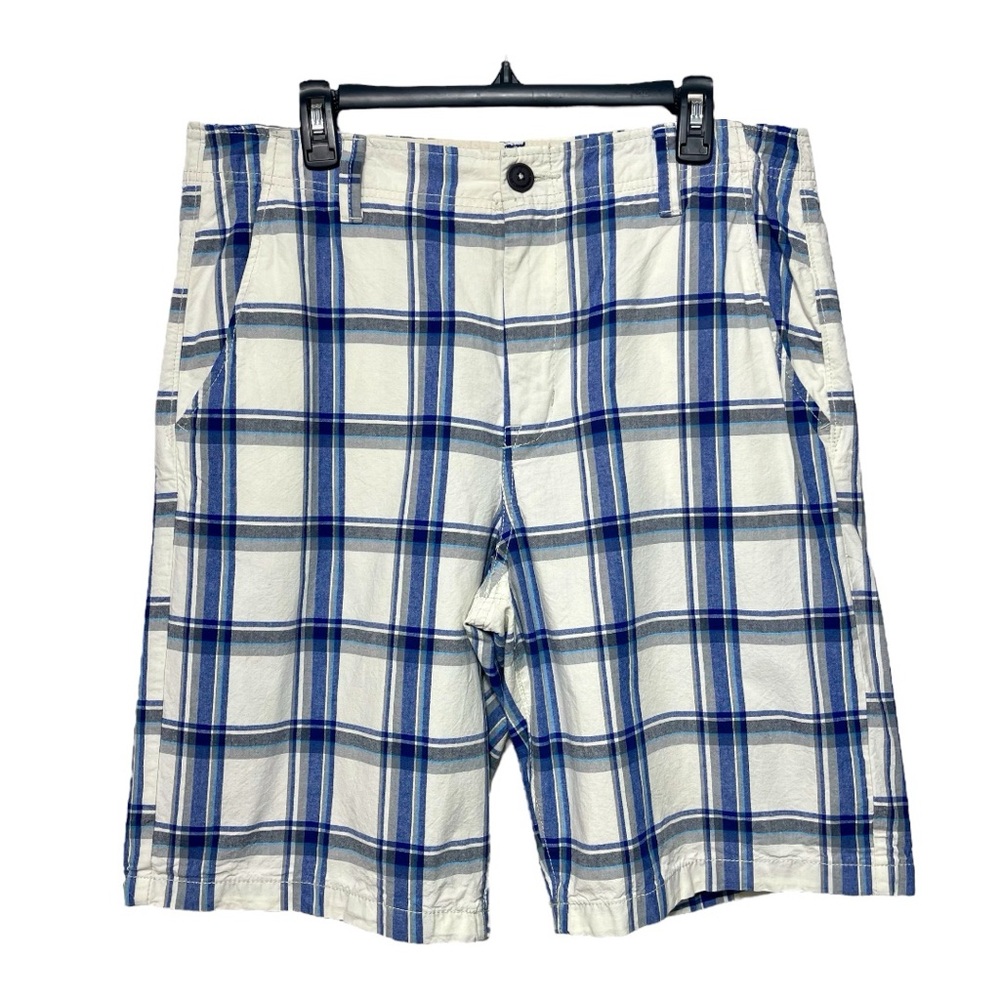 American Eagle Outfitters Longboard Cotton‎ Plaid Shorts in White / Blue Size 34